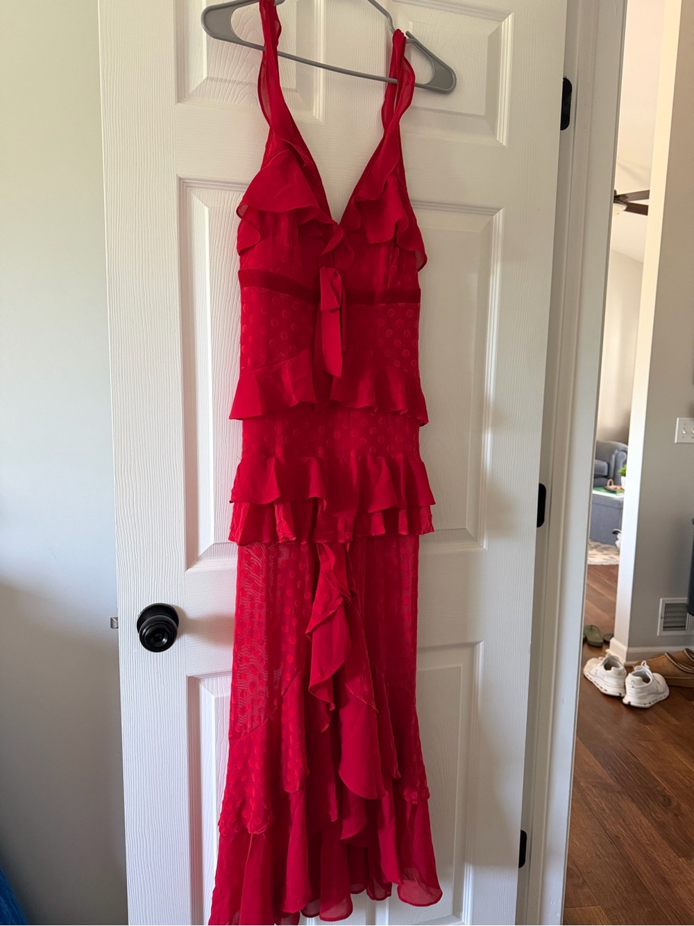 Red Ruffled Halter Maxi Dress - Brand Not Visible